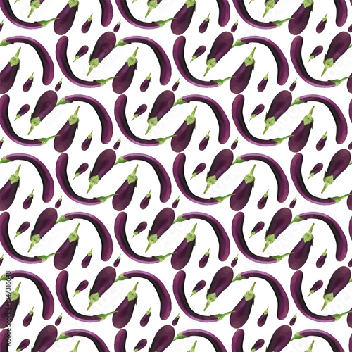 Elegant pattern of purple eggplants on a clean white background, bringing a fresh feel to any design.