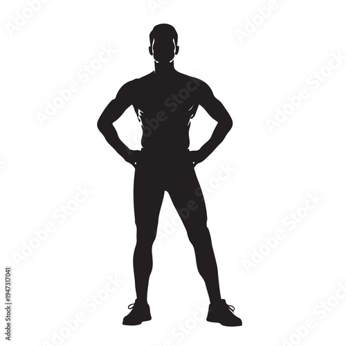 Confident Man Standing Silhouette On White Background For Fitness Concepts