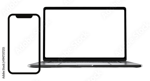 Cuadro en lienzo Mobile phone and laptop isolated on transparent background