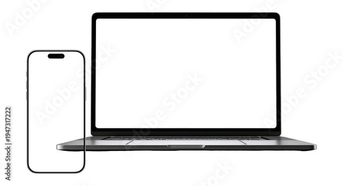PARIS - France - September 19, 2025: Newly released Apple Macbook Air and Iphone 14, Silver color. Side view. 3d rendering laptop mockup on white background