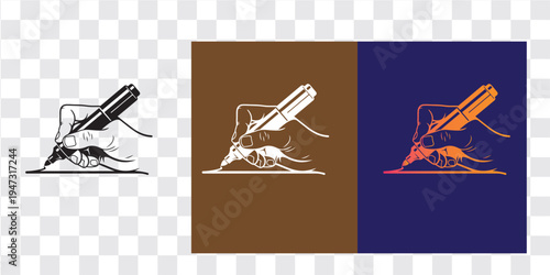 Abstract line art illustration of hand writing with fountain pen in variations