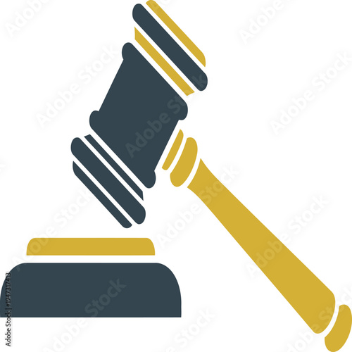 A graphic illustration of a gavel and sound block on isolated used in legal proceedings and courtrooms