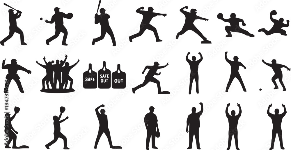 Fototapeta premium baseball player silhouette action set vector illustration
