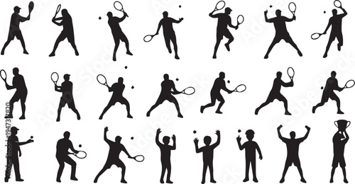 tennis player silhouette action icon set vector illustration