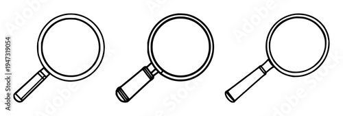 Magnifying glass set with vintage design featuring search, discovery, investigation with detective and research symbols