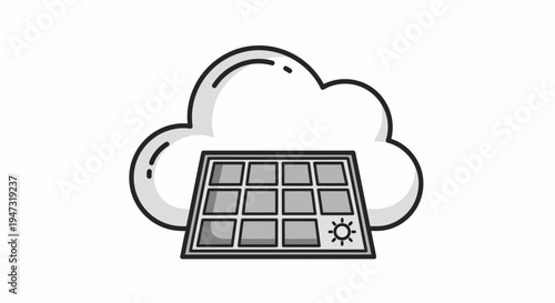 Solar panel with cloudy sky.