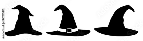 Halloween witch hat set with black silhouette design featuring Halloween, witch, black silhouette with magic and spooky illustration