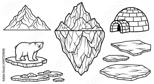 Polar bear on floating ice sheet.