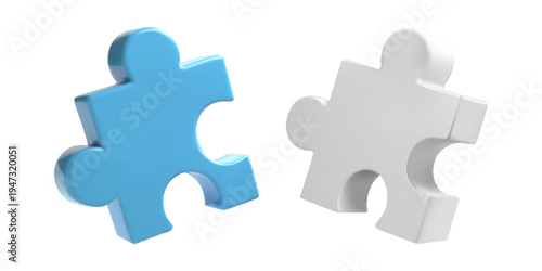 3D blue and white puzzle, plastic piece vector icon. Isometric jigsaw project, community partnership in technology framework. Connect and think to build solution. Team skill successfully solve problem