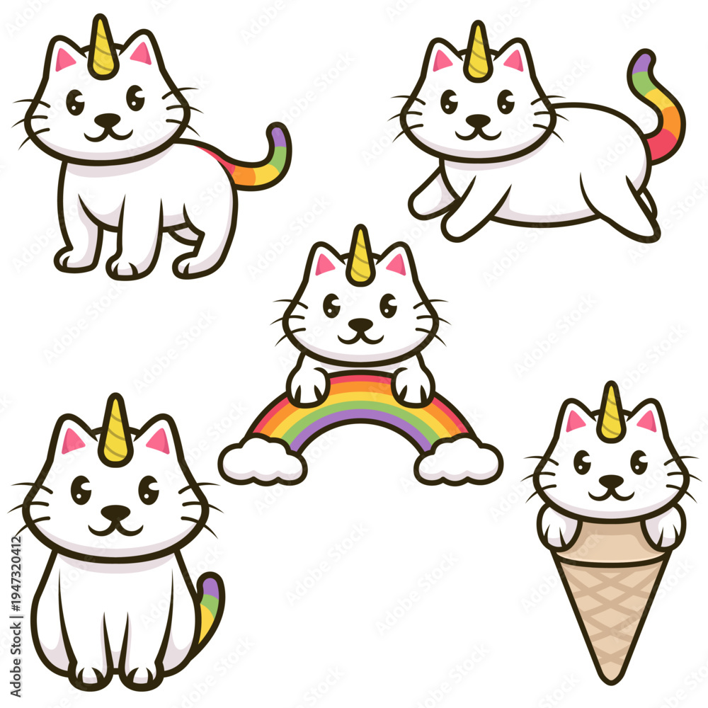 Fototapeta premium Set of cute unicorn cat mascot designs.