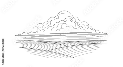 Black and white cloudy sky drawing.