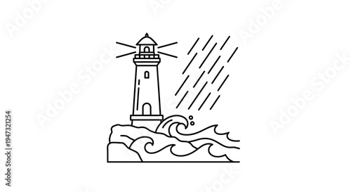 Lighthouse standing on rocky coastline.