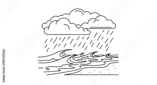 Rainy weather with stormy sea waves.