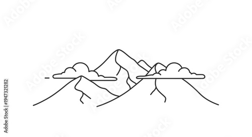 Mountain Range Landscape Line Drawing.