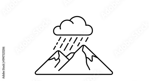 Mountain Range with Rainy Weather Conditions.