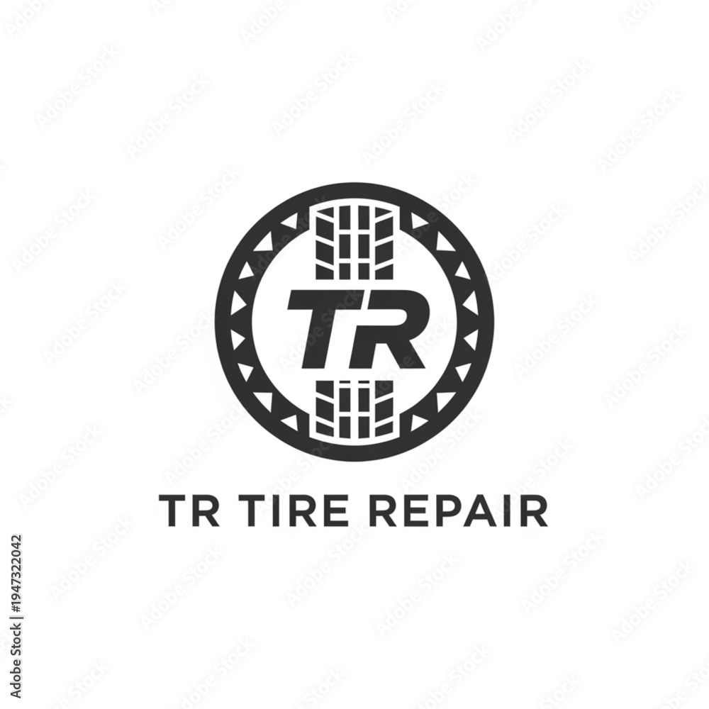 Obraz premium Monochrome TR Tire Repair Logo Design for Automotive Service or Mechanic Shop