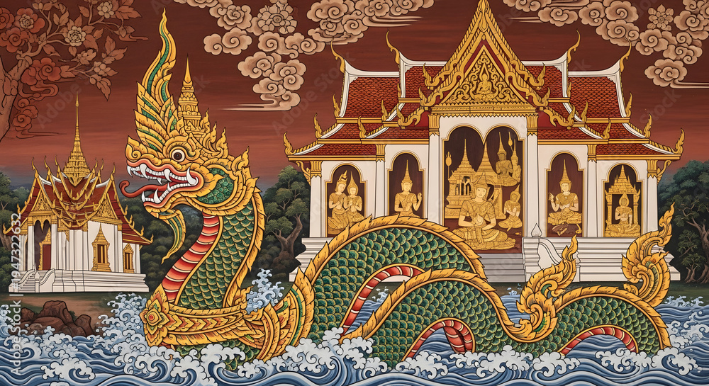 Fototapeta premium Ornate Naga Serpent Deity Guardian of Sacred Temples.