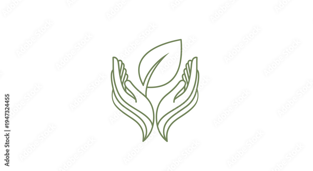 Obraz premium Hands holding a green leaf symbol.