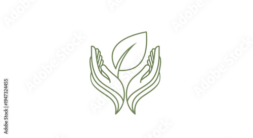 Hands holding a green leaf symbol.