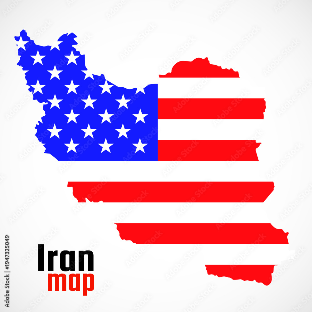 Obraz premium Map of Iran with the usa flag inside isolated on white background