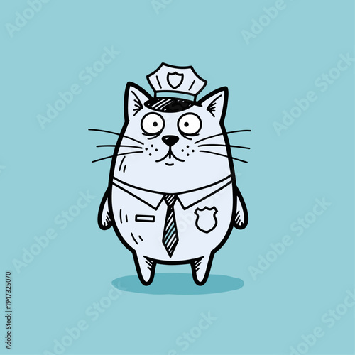 Cartoon cat wearing police uniform hat.