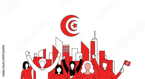 People Celebrating Tunisian National Flag.