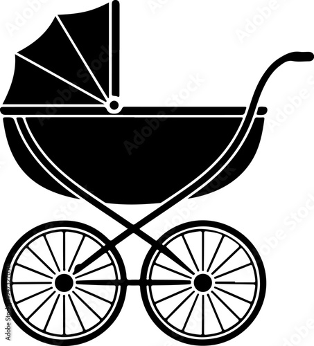 Baby stroller black silhouette icon