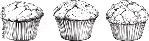 minimalist black and white outline drawing of a delicious sweet muffin, perfect for bakery and dessert shop designs