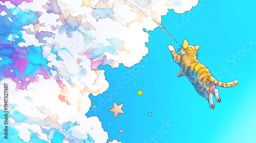 雲の上を飛ぶ猫