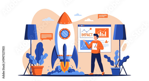 Startup Launch Rocket Business Growth Strategy.