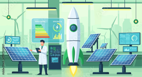 Scientist working on renewable energy and space exploration project.