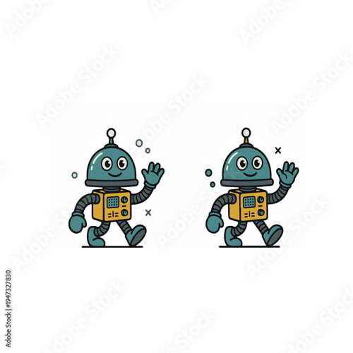 PrintCute Cartoon Robot Mascot Character Set – Friendly AI Bot Vector Illustration