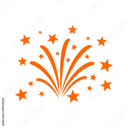 Vibrant orange firework exploding with stars.