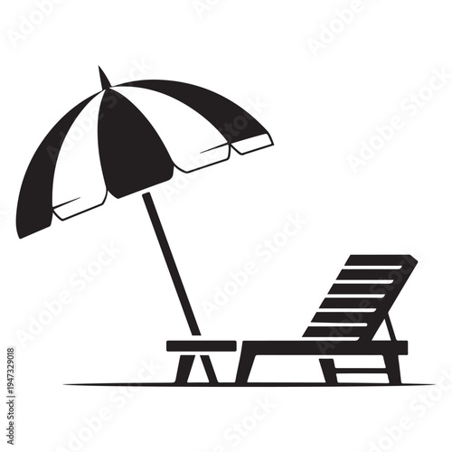 Beach chair and umbrella simple illustration for vacation