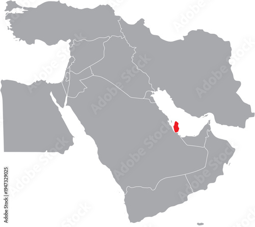 Qatar Highlighted on Middle East Map, Editable Vector