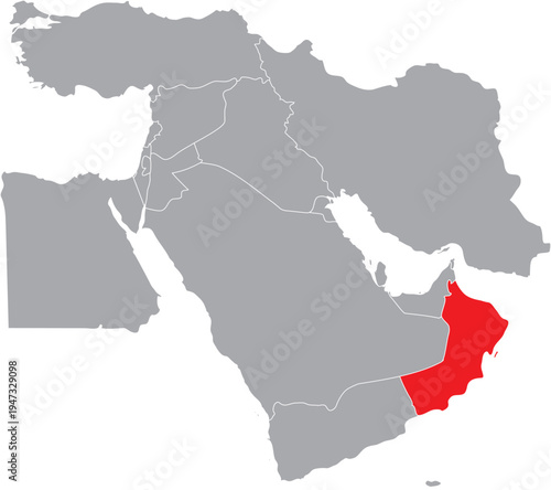 Oman Highlighted on Middle East Map, Editable Vector