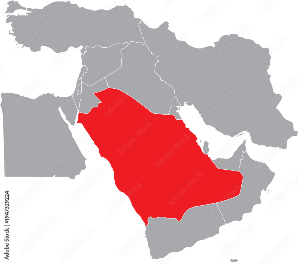 Fototapeta premium Saudi Arabia Highlighted on Middle East Map, Editable Icon
