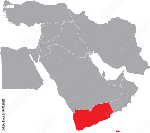 Yemen Highlighted on Middle East Map, Editable Icon
