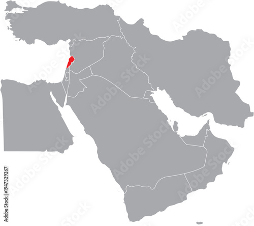 Lebanon Highlighted on Middle East Map, Editable Icon