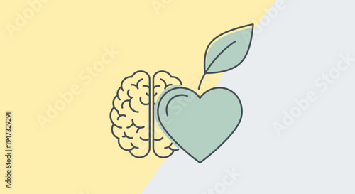 Minimalistic illustration of brain and heart symbolizing emotional and intellectual balance.
