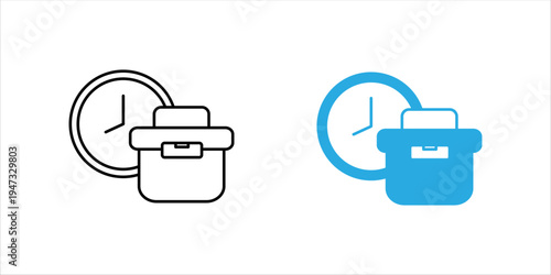 Minimal line icon set.ing a briefcase and clock representing time management, productivity, and work organization. Suitable for business planning, office workflow, and professional efficiency concepts