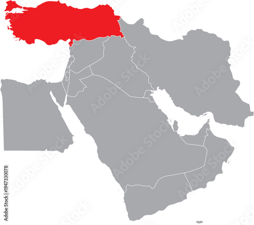 Turkey Highlighted on Middle East Map, Editable Icon