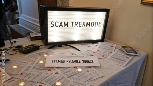 Wallpaper Mural Lightbox Sign Displaying Scam Alert Information and Instruction at an Awareness Event on Reliable Source Examination Torontodigital.ca