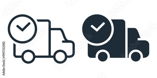 Shipping Truck with Clock Icon. Cargo Delivery Time and Logistics Transport. Vector Illustration