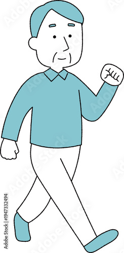 元気よく歩いている高齢男性単色