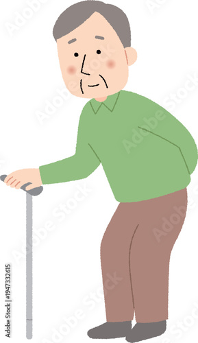 杖をついて立っている高齢男性