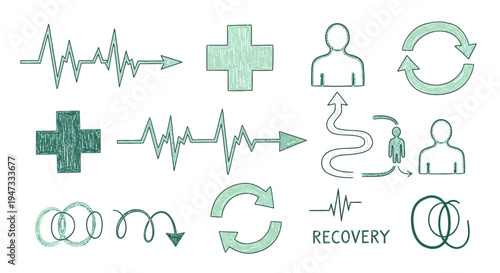 Recovery and Medical Health Concept with Hand Drawn Icons Illustration