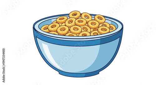Illustration of a bowl filled with round breakfast cereal loops.