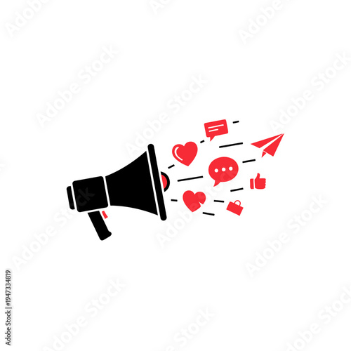 Megaphone with social media icons.