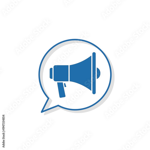 A blue megaphone in a speech bubble.